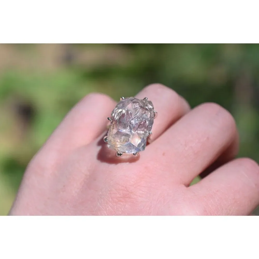 alternative raw Lake County diamond engagement rings, raw crystal size 8